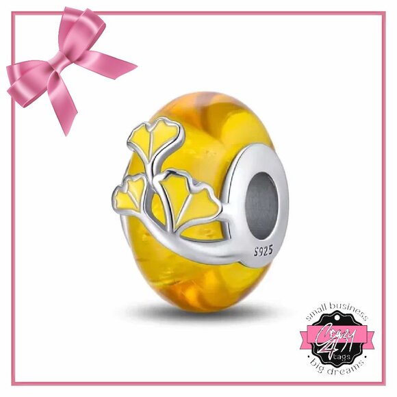 Ginkgo Leaves Murano Charm - Picture 1 of 10